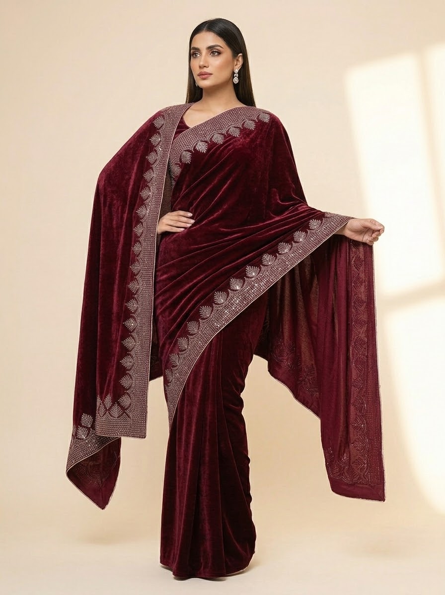 Winter Velvet Edit with Four-Side Embroidered Shawl Dupatta Winter Suits in 5  Colors