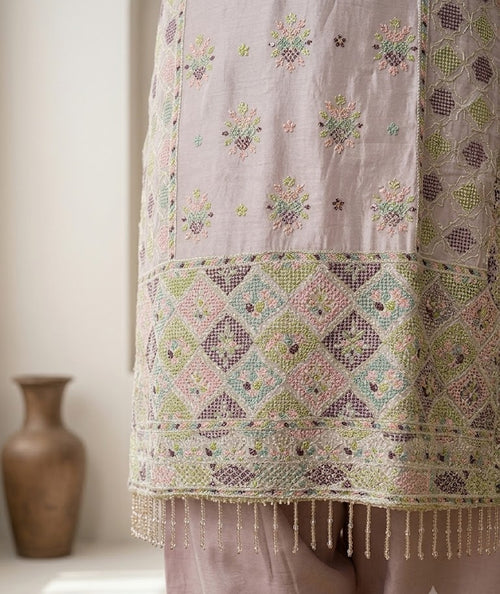 Ready To Wear Dress Raw silk Fabric With Heavy Embroidery
