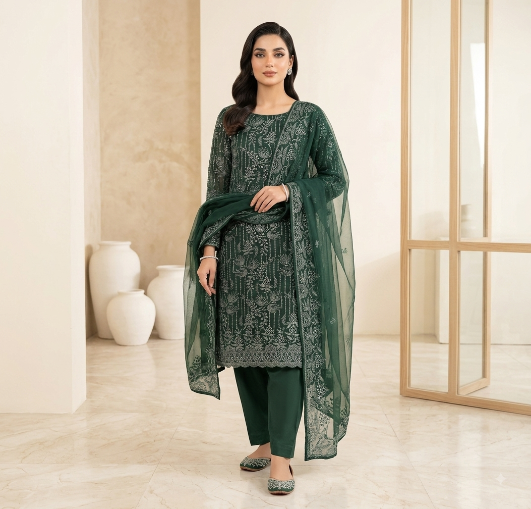 Soft Chiffon Dress With Heavy Threads Work