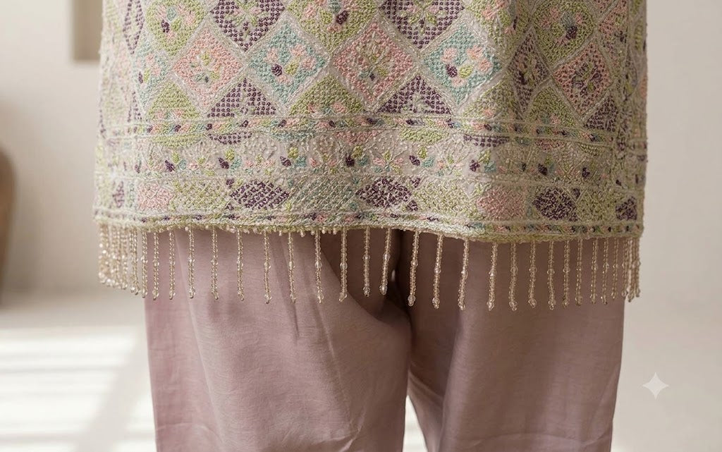 Ready To Wear Dress Raw silk Fabric With Heavy Embroidery