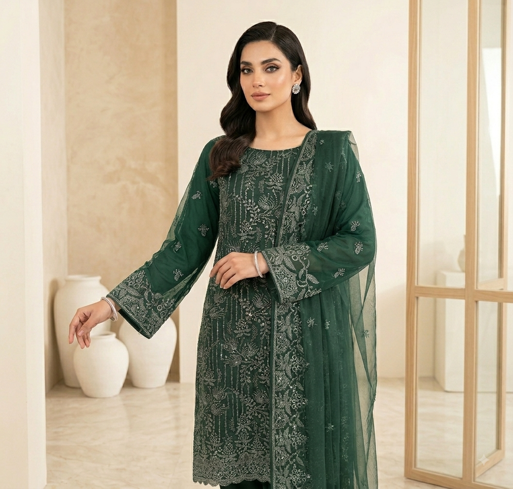 Soft Chiffon Dress With Heavy Threads Work