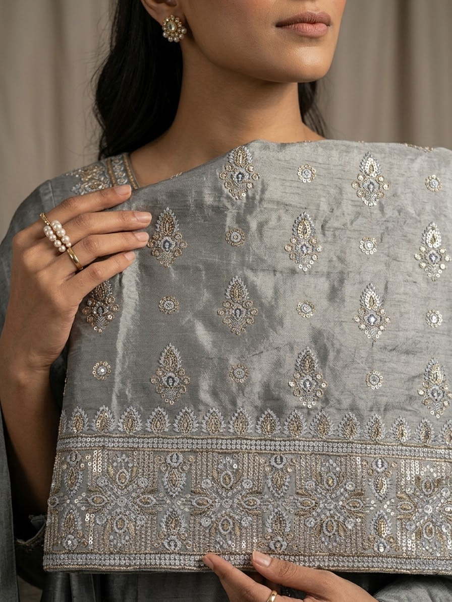 Winter Silk Embroidered Suit with Heavy Threadwork