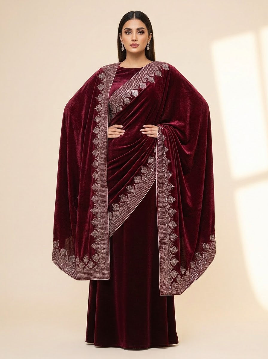 Winter Velvet Edit with Four-Side Embroidered Shawl Dupatta Winter Suits in 5  Colors