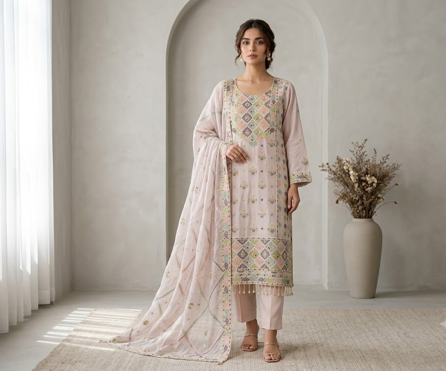 Ready To Wear Dress Raw silk Fabric With Heavy Embroidery