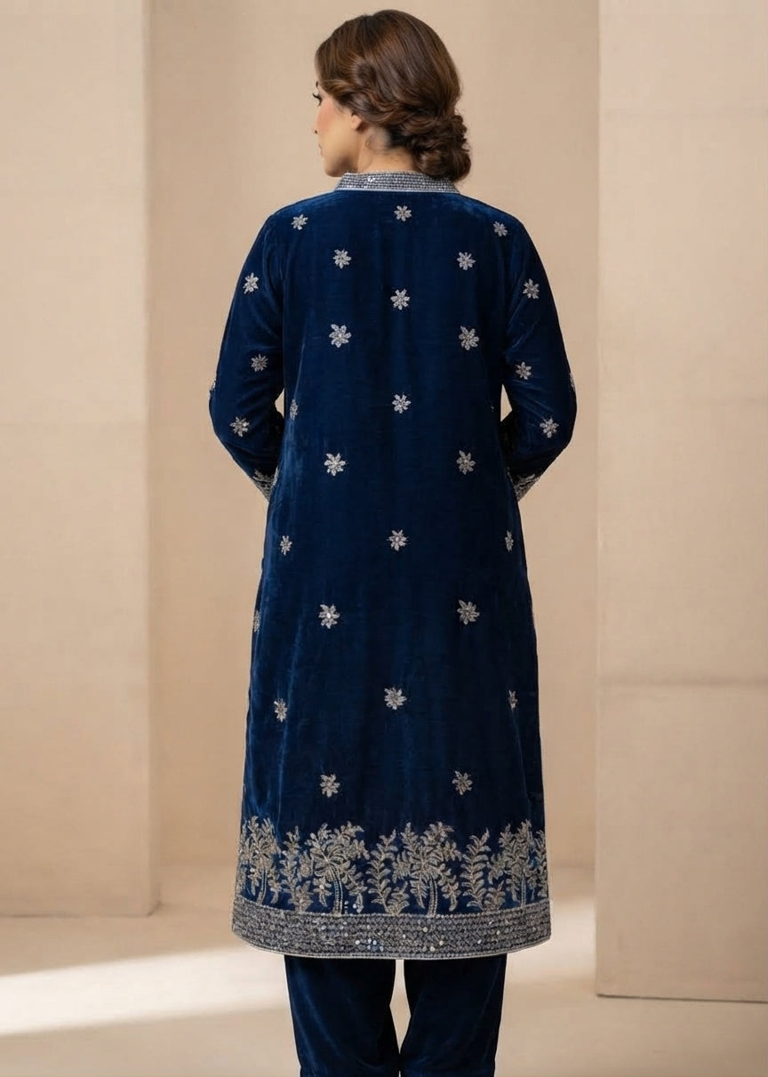 Winter Wear Original Velvet 3 Piece With Ready For Side Shawl Dupatta