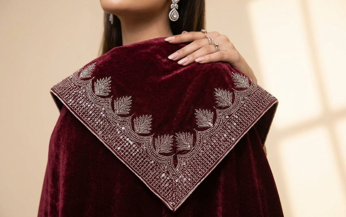 Winter Velvet Edit with Four-Side Embroidered Shawl Dupatta Winter Suits in 5  Colors