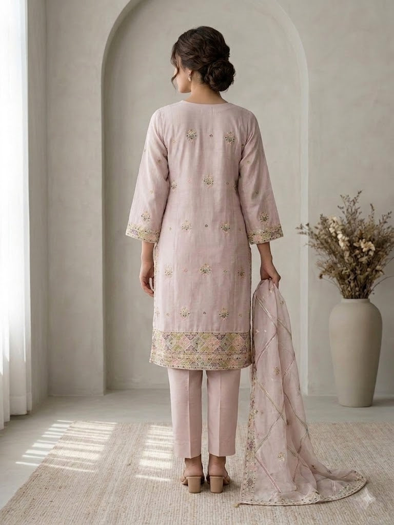 Ready To Wear Dress Raw silk Fabric With Heavy Embroidery