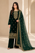 Velvet Sequins & Thread Work Unstitched Dress with Shawl Four-Side Border Ready Dupatta — 6 Colors