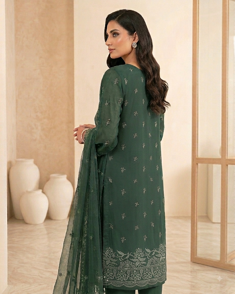 Soft Chiffon Dress With Heavy Threads Work