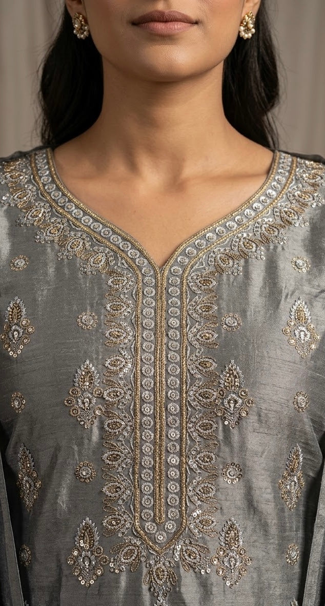Winter Silk Embroidered Suit with Heavy Threadwork