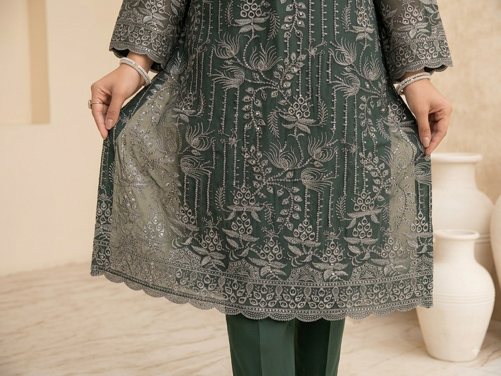 Soft Chiffon Dress With Heavy Threads Work