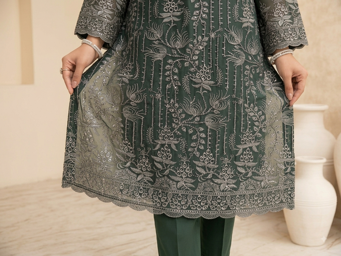 Soft Chiffon Dress With Heavy Threads Work