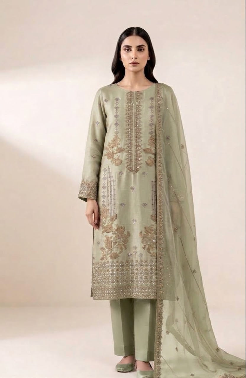 Festive Maria Soft Chiffon Same Threads with Seq Unstitched Suit | 4-Piece | 7 Colors