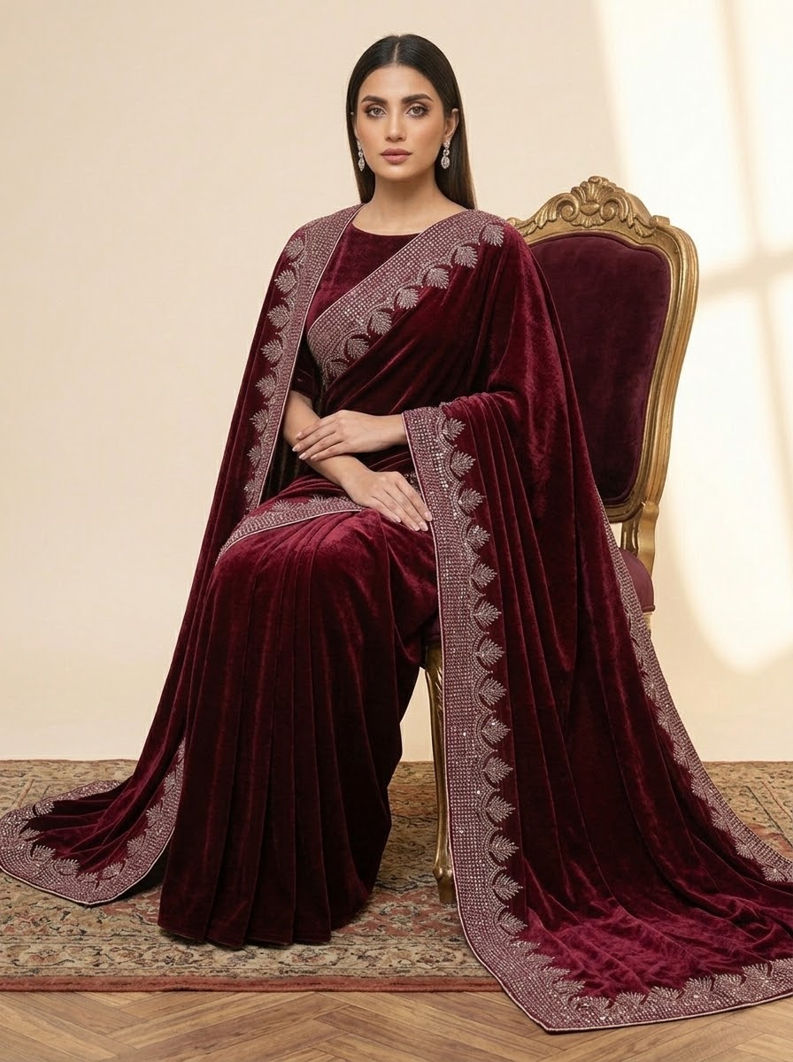 Winter Velvet Edit with Four-Side Embroidered Shawl Dupatta Winter Suits in 5  Colors