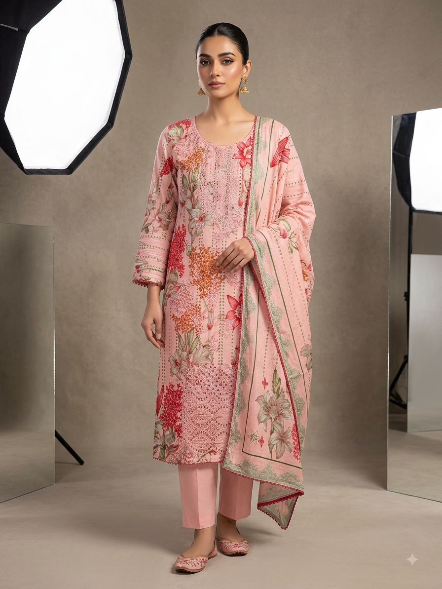 Printed Lawn With Embroidery Unstitched