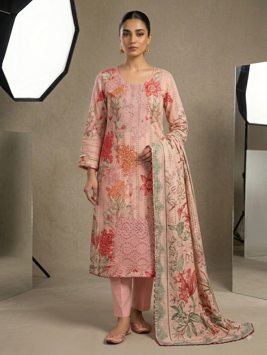 Printed Lawn With Embroidery Unstitched