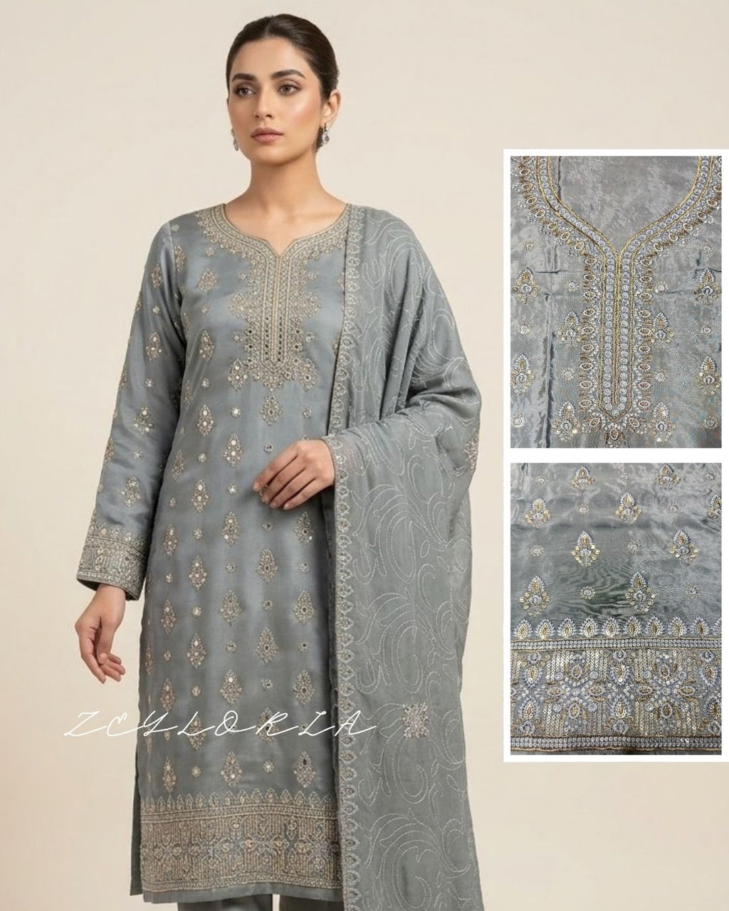 Winter Silk Embroidered Suit with Heavy Threadwork