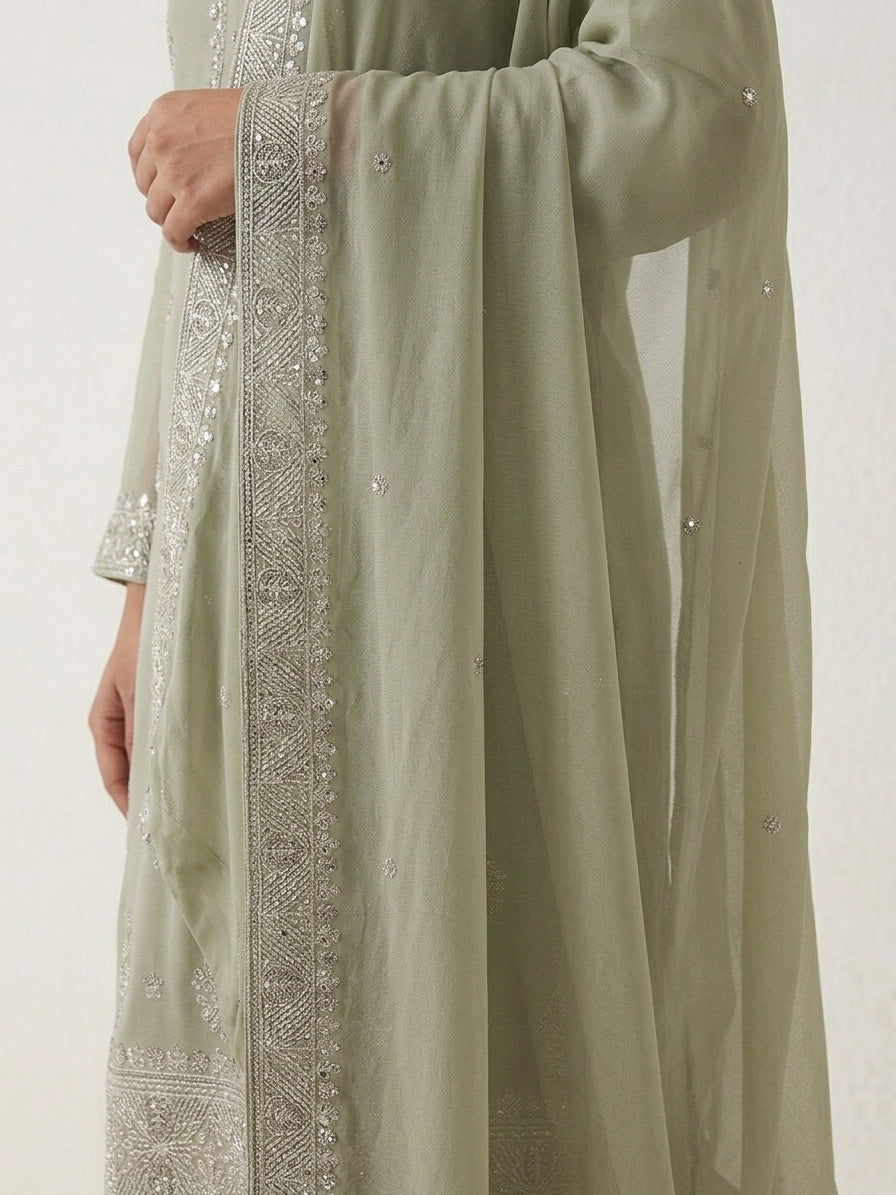 Soft Chiffon Heavy Thread Work Unstitched Embroidered Suit