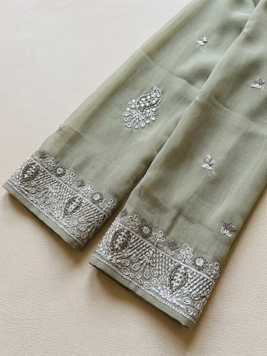 Soft Chiffon Heavy Thread Work Unstitched Embroidered Suit