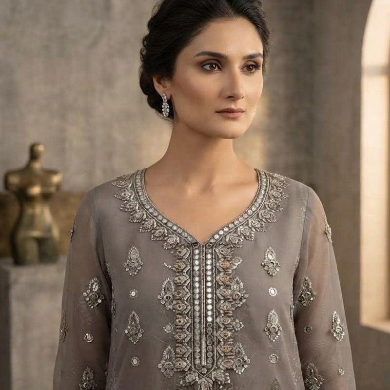 Soft Chiffon Thread Work Unstitched Suit with Heavy Dupatta | 8 Colors