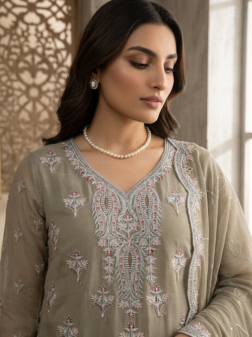 Embroidered Chiffon 4-Piece Unstitched Suit | Same Thread Work | 7 Colors
