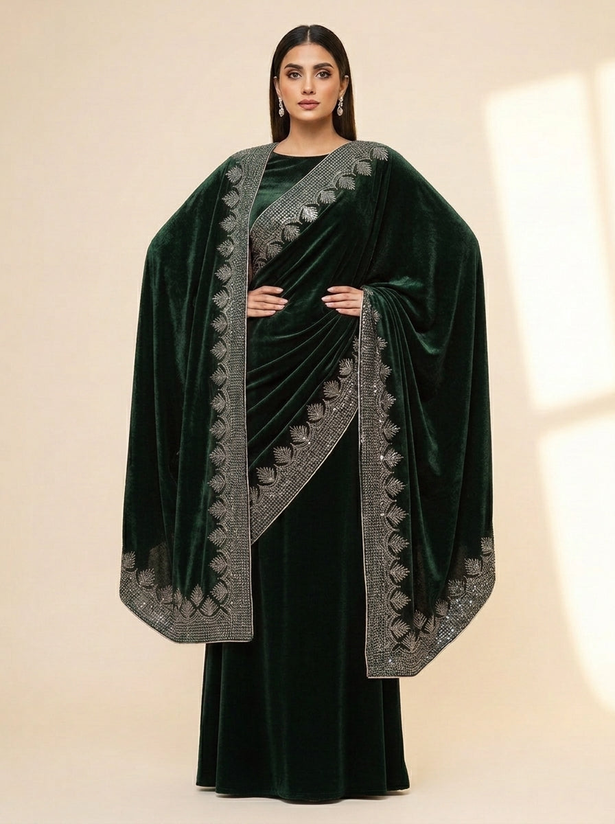 Winter Velvet Edit with Four-Side Embroidered Shawl Dupatta Winter Suits in 5  Colors