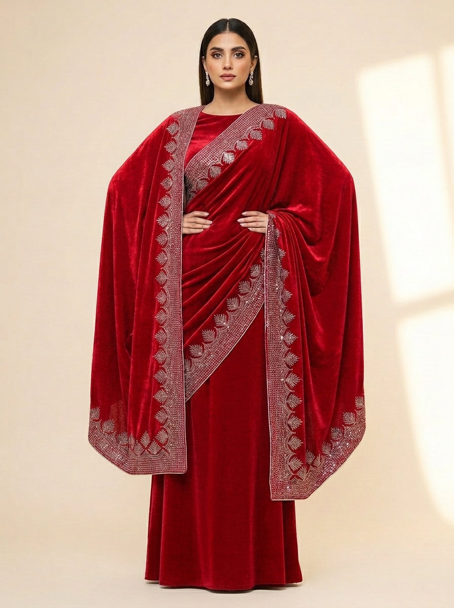 Winter Velvet Edit with Four-Side Embroidered Shawl Dupatta Winter Suits in 5  Colors